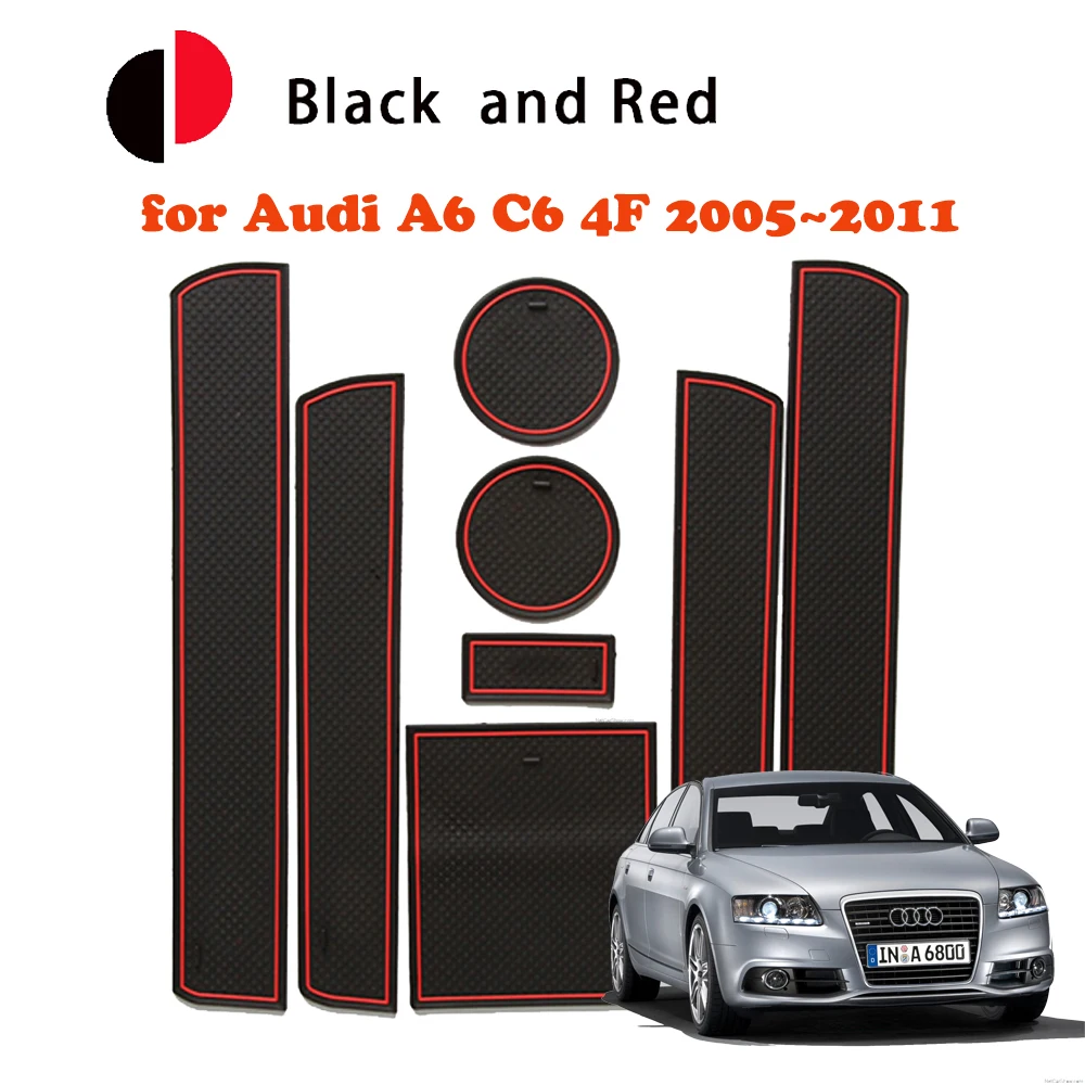 Rubber Anti-slip Mat Door Groove Cup for Audi A6 C6 4F 2005~2011 2006 2007 Pad Cushion Gate Slot Coaster Car Stickers Accessorie