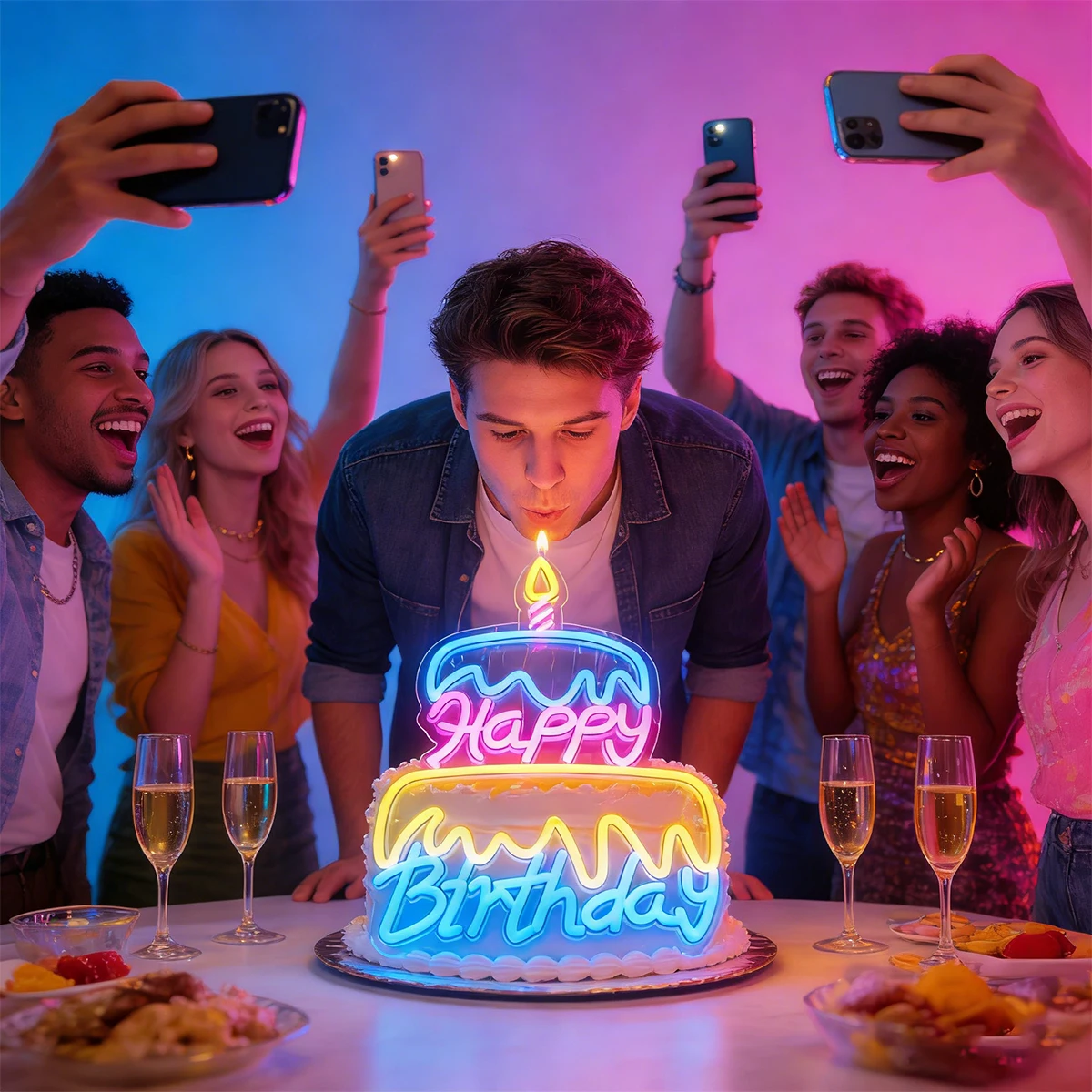 

Неоновая вывеска «С Днем Рождения» для торта, светодиодный светильник с регулировкой яркости для дня рождения, детской комнаты, мероприятий, домашнего декора стола, питание от USB