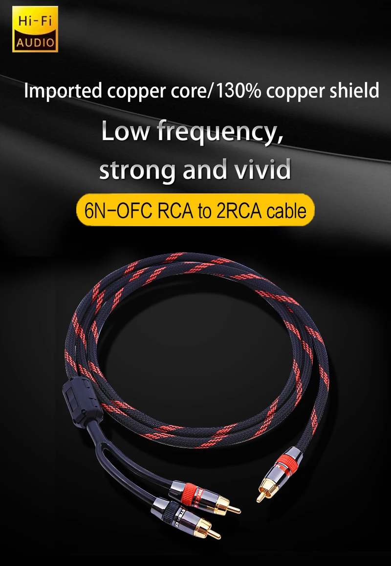 DIYLIVE HIFI Reines Kupfer Lotus-Kopf 1-zu-2 Anti-Interferenz-Audiokabel RCA zu 2RCA Signalkabel Einzel-Lotus auf Doppel-Lotus – Detail 1