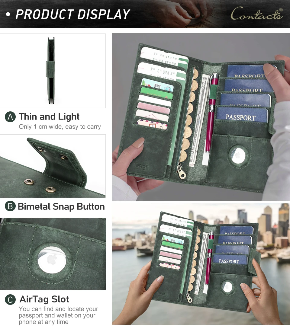 Familien-Passporttasche aus echtem Leder mit Anti-Verlust-Airtag-Etui, Reisepasshülle für Karten, Stifthalter, Reisepass, Reise-Clutch – Detail 14