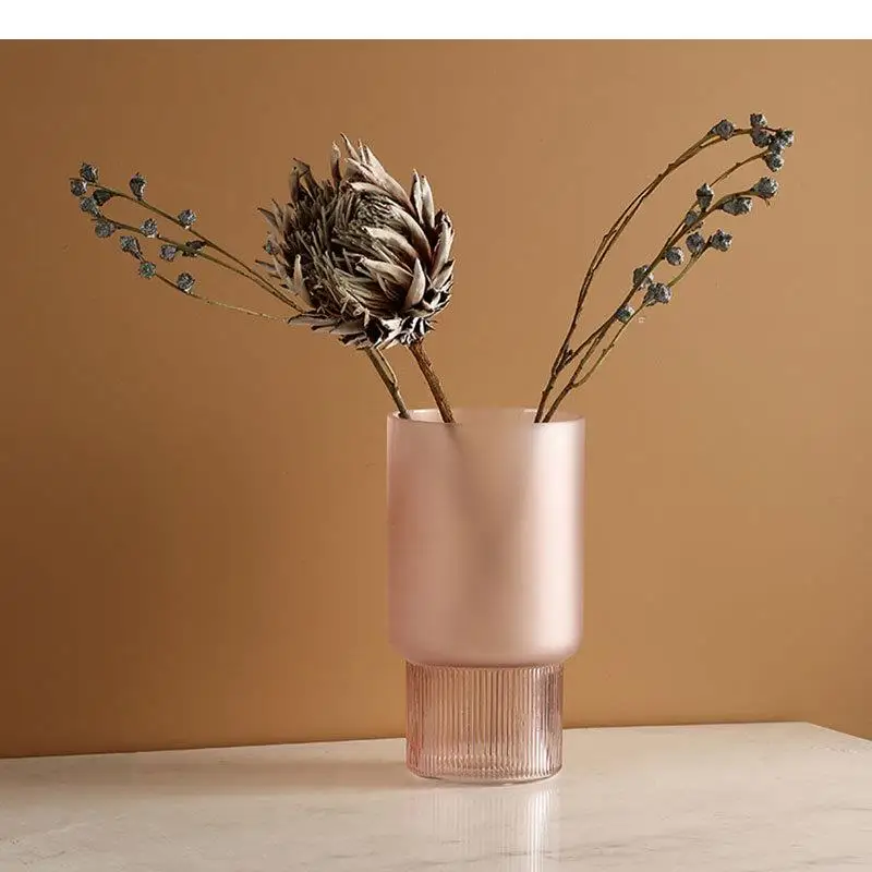 Pink Matte Glass Vase Desk Decoration Floral Vases Hydroponics Flower Pots Decorative Arrangement Modern Home Decor