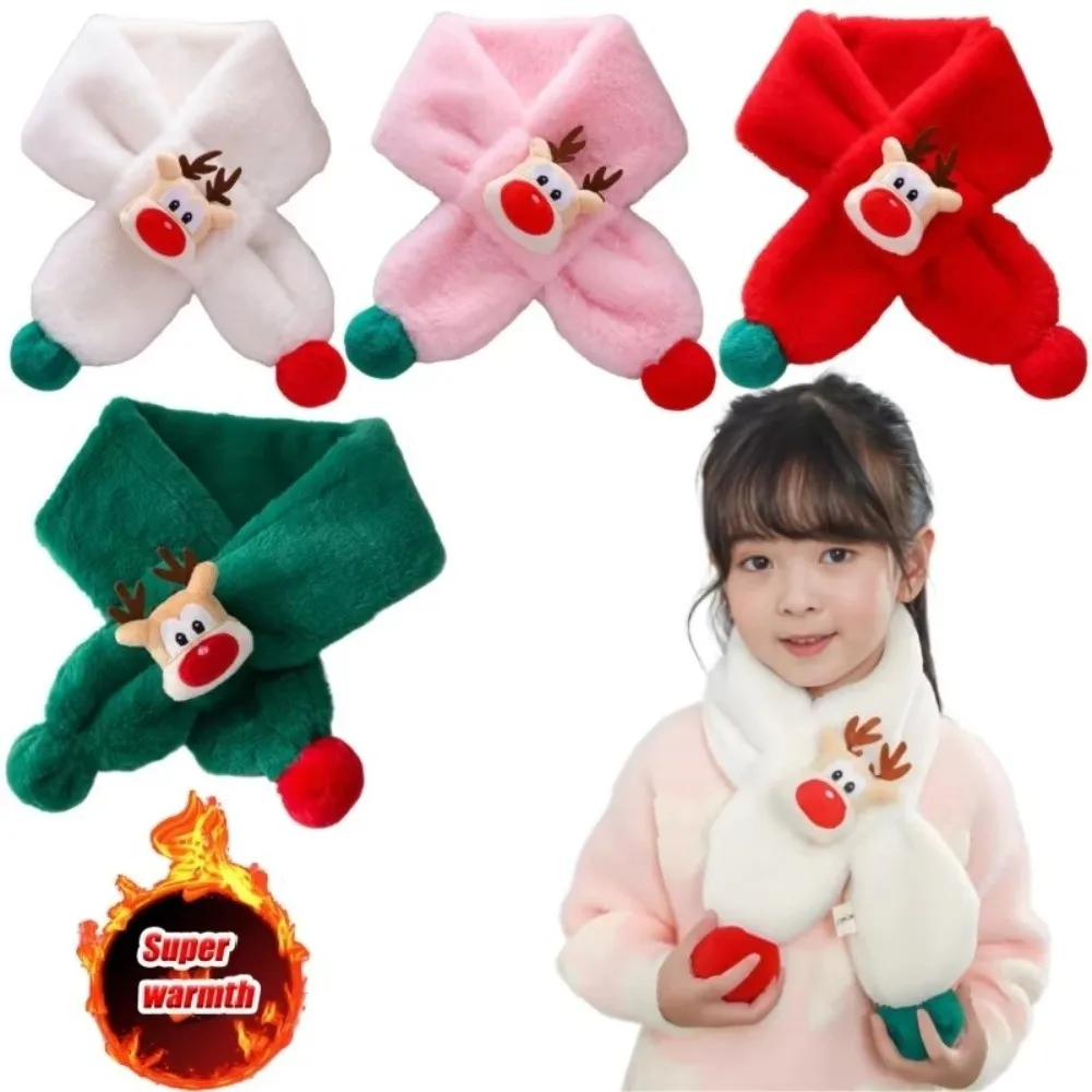 Cartoon Christmas Children Scarf Winter Deer Pattern Kids Neck Warmer Soft Warm Neck Wrap for Boys Girls