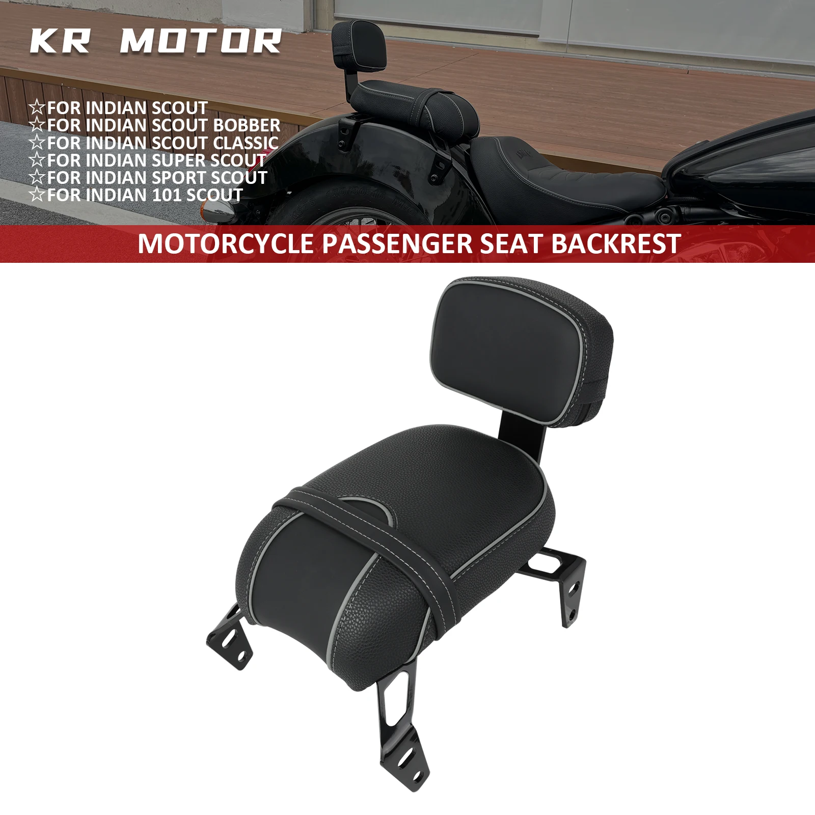 Motorcycle Passenger Pillion Rear Seat Backrest Fits For Indian Scout/Bobber/Sixty/Super/Sport Scout/101 Scout/Limited 2025-2026