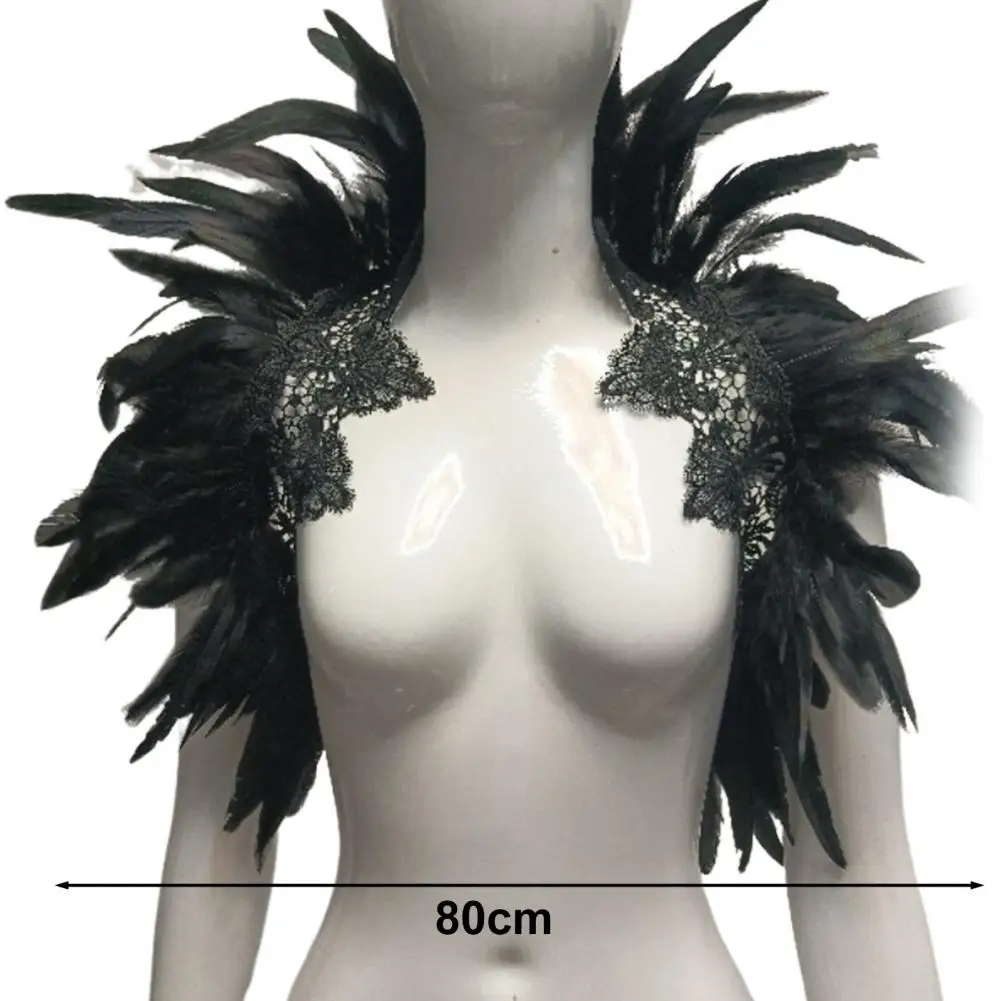 Chal de plumas estilo envoltura con plumas de imitación, encaje ahuecado, Unisex, escenario, espectáculo, actuación, Halloween, Cosplay