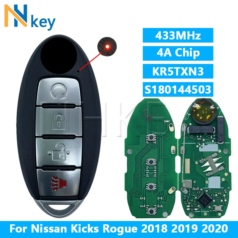 

NHKEY S180144503 KR5TXN3 433 МГц 4A чип дистанционного ключа для Nissan Kicks Rogue 2018 2019 2020 4 кнопки бесконтактный умный дистанционный ключ