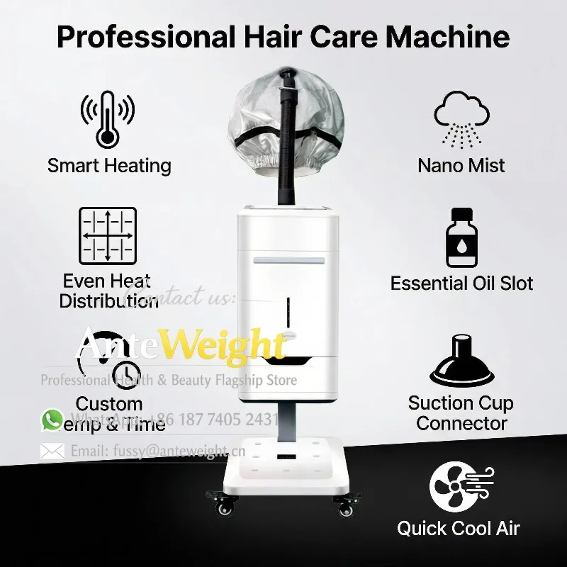 Professional Nano Mist Hair Steamer 2 Person Double Steam Pipe Beauty Salon Barbershop Hair Scalp Ozone Care Machine with Cap