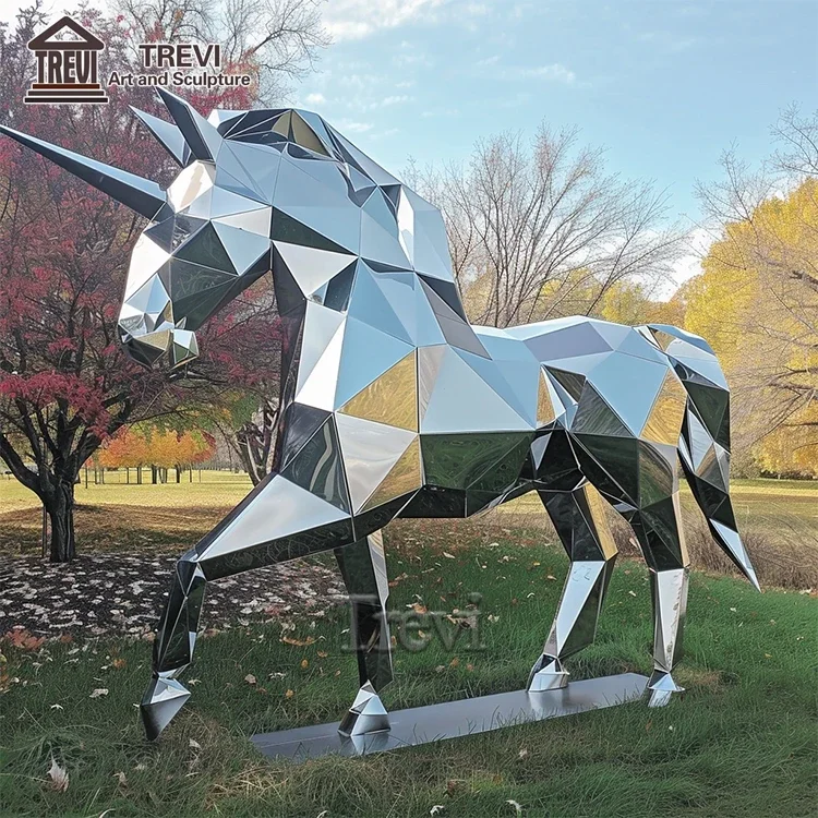 Large Modern Garden Statue Sliver Stainless Steel Abstract Horse Sculpture