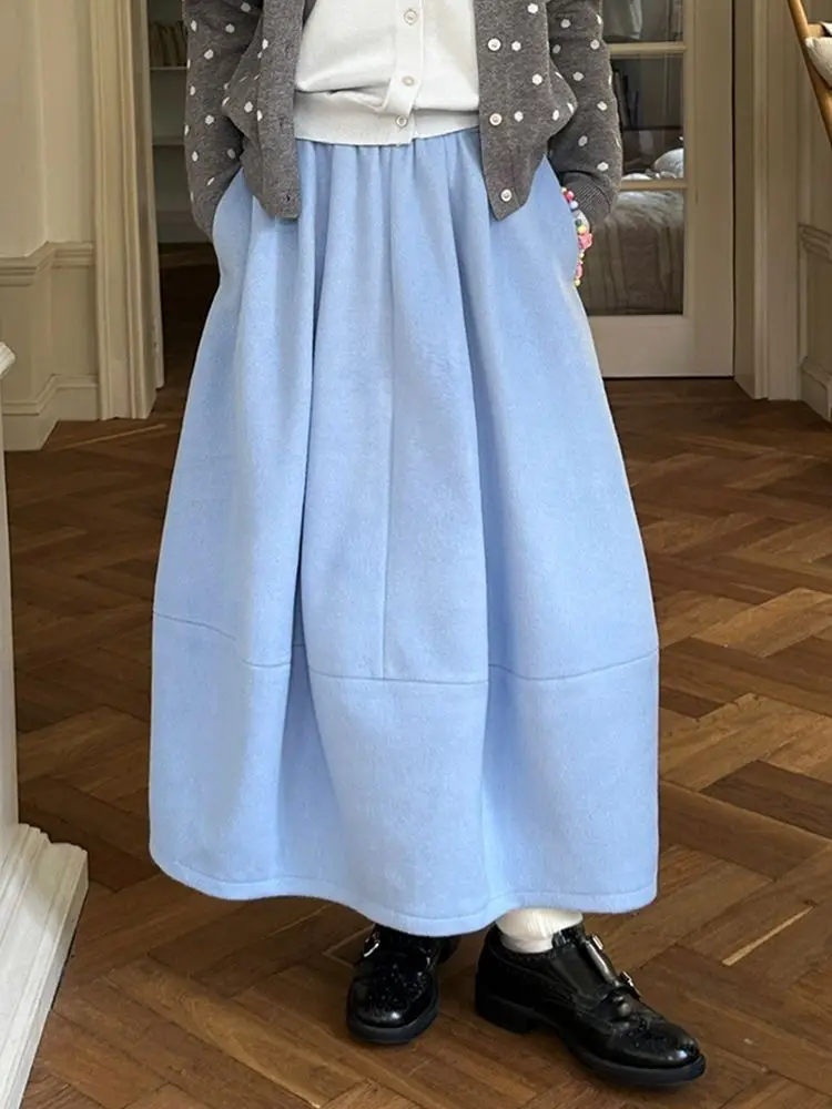 

Gagarich Woolen Puffy Flower Bud Skirt Women Autumn Winter 2025 New Elastic Waist Versatile Slimming Woolen Half Body Skirts