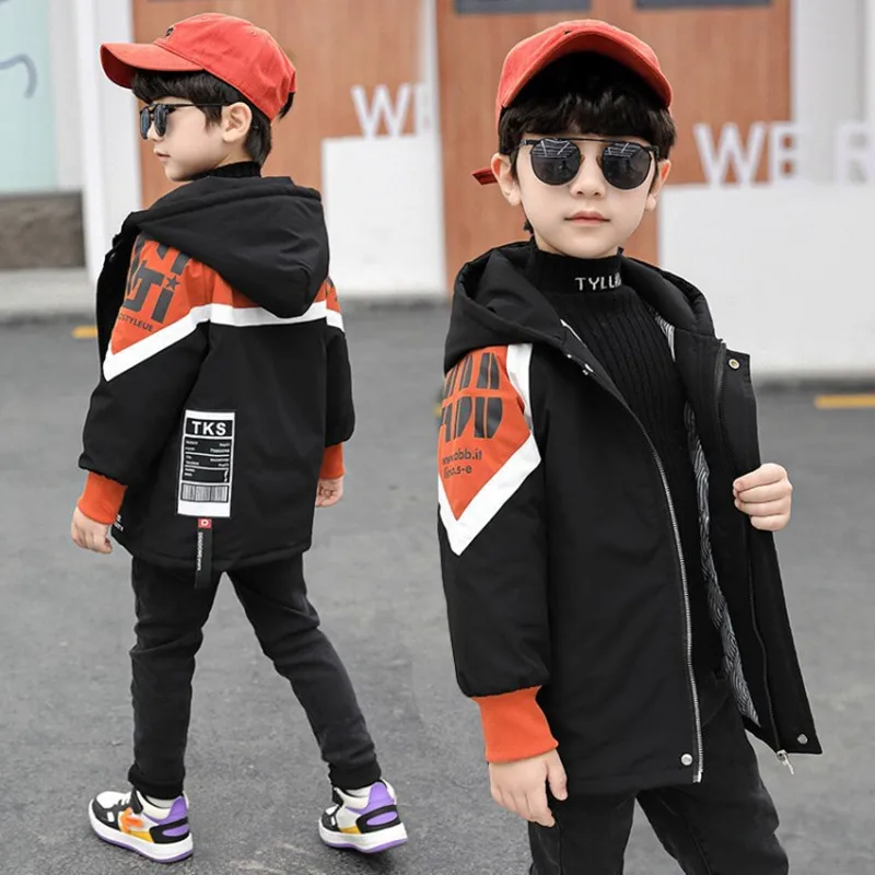 Boys Coat Jacket Outwear Tops Cotton 2022 Green Thicken Plus Velvet Winter Autumn Plus Size Overcoat Children's Clothes