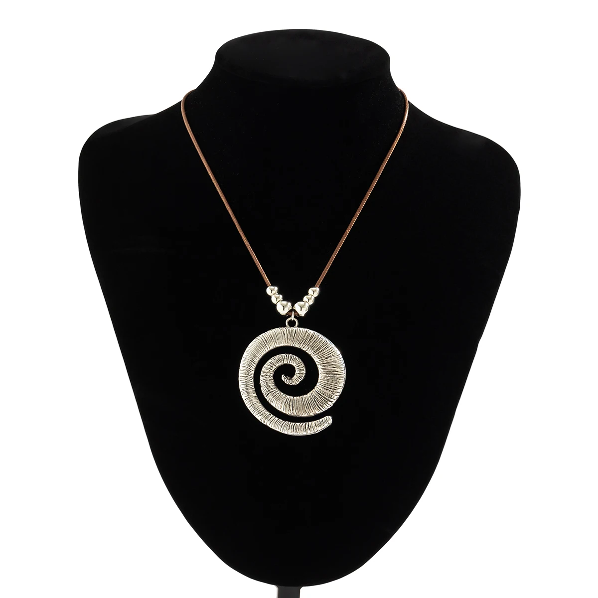 PuRui Steampunk Silver Color Large Spiral Pendant Women Necklace Wax Line Rope Chain Geometric Charm Choker Jewelry Collar Party