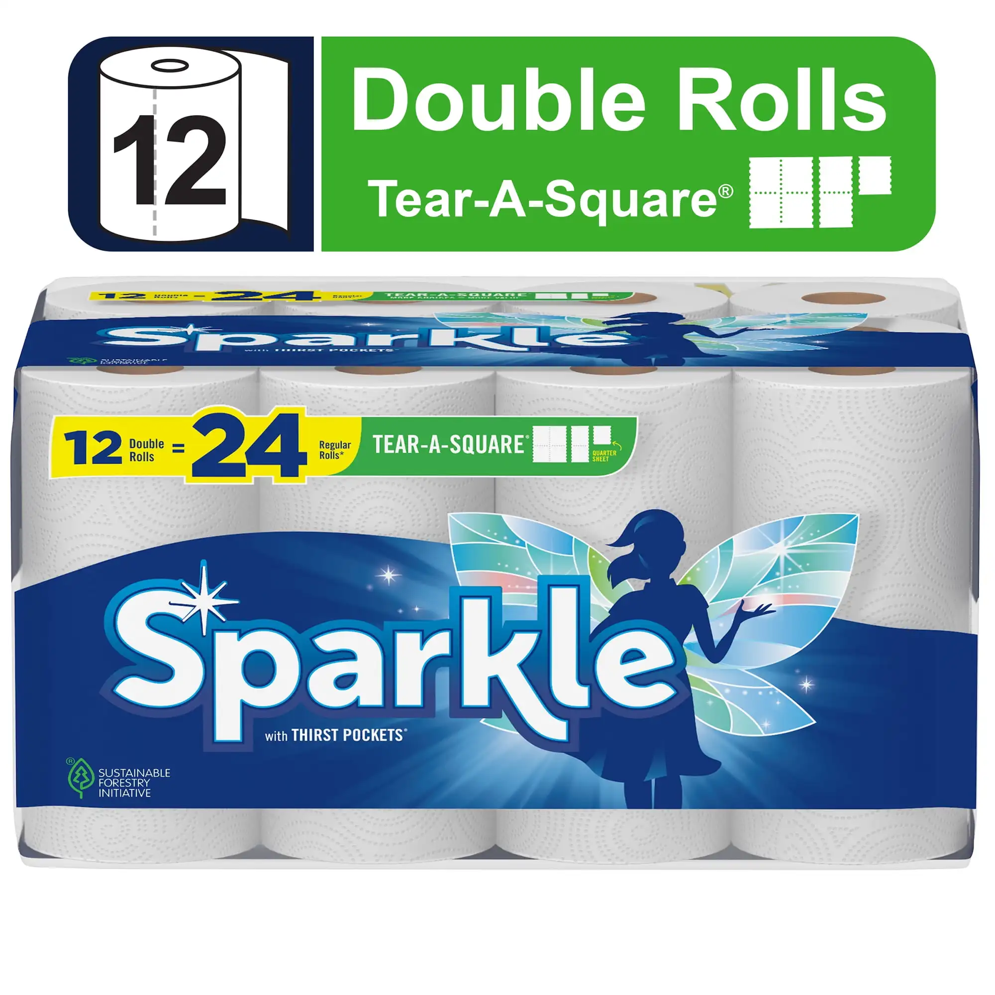 

Sparkle Tear-A-Square Paper Towels, 12 Double Rolls