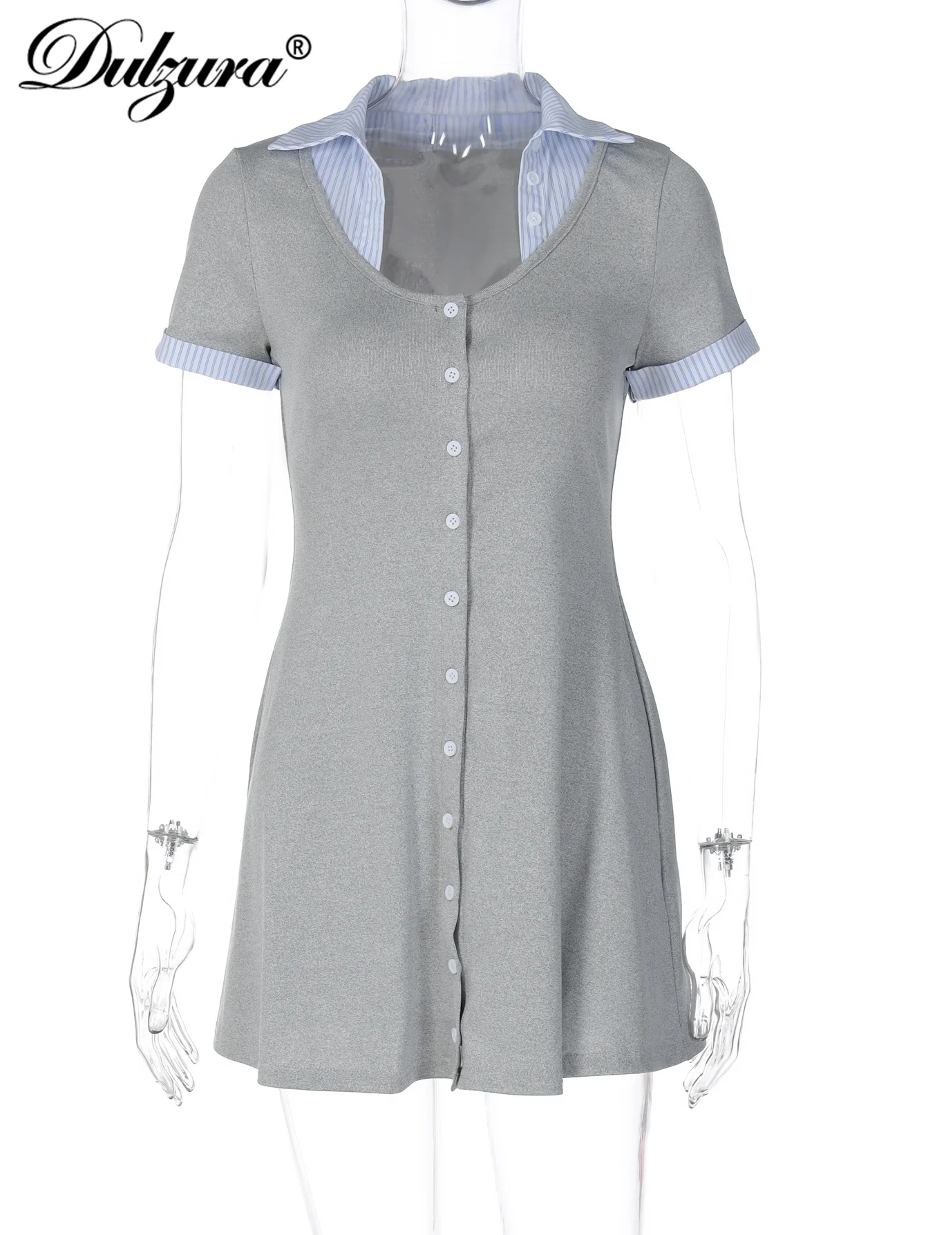 Dulzura, moda de verano, elegante, cuello vuelto, manga corta, un solo pecho, ajustado, Mini vestido camisero, ropa de calle para fiesta y Club
