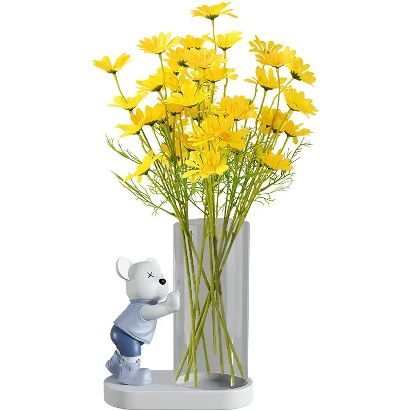 Stylish White Tall Resin Vase with Artificial Flower Sculpture Elaborately Crafted Home Decor Gift Crafts