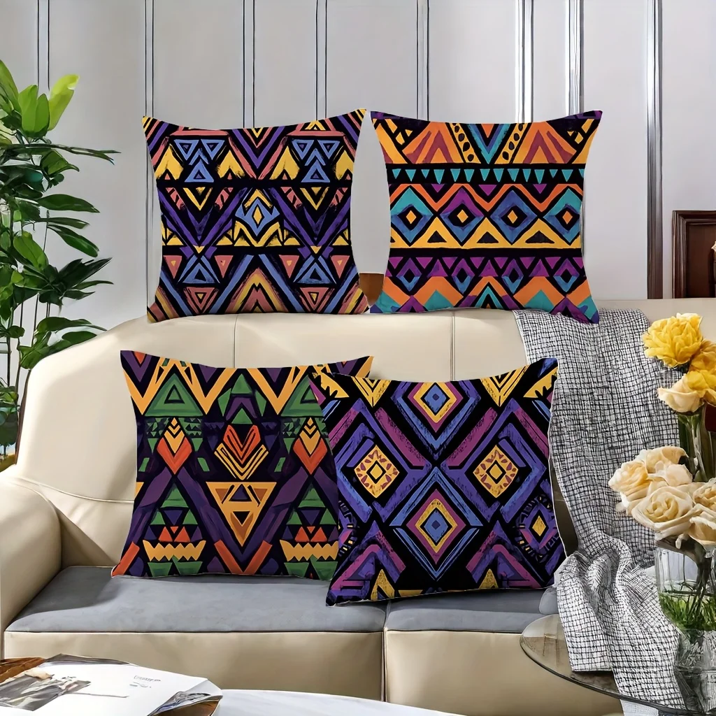 Bright geometric tribal patterns Single-sided printing Short plush Suitable living rooms bedrooms sofas (excluding pillow cores)