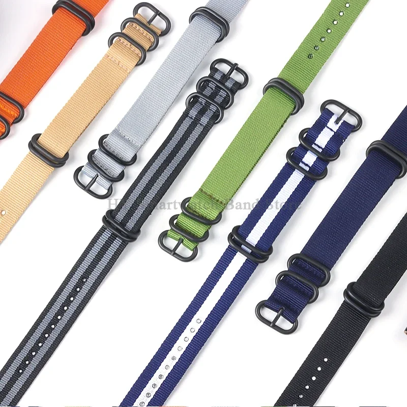 Correa de lona de nailon de 18mm, 20mm, 22mm y 24mm para hombres y mujeres, pulsera deportiva Universal, pulsera tejida, accesorios con hebilla de anillo de Metal
