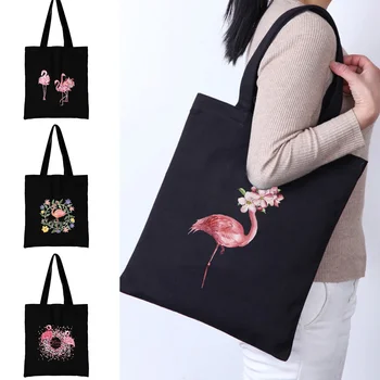 Leinwand Einkaufstasche für Frauen Schulter Taschen Shopper Handtasche Pendeln Lebensmittel Handtaschen flamingo Drucken Neue Mode Eco Lagerung Tote
