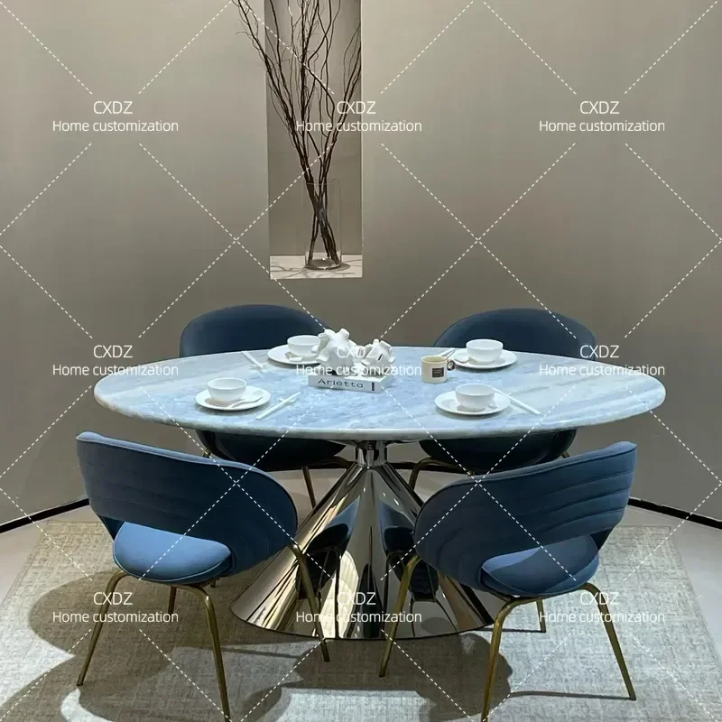 Blue Crystal Luxury Stone Dining Table Special Shaped Modern Light Luxury Household Natural Marble Dining Table