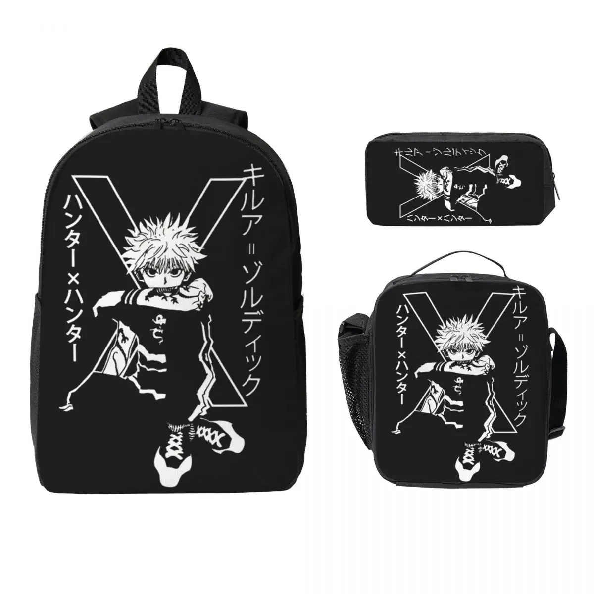 Killua Zoldyck Anime HXH Hunter x Hunter Rugzak Student Jongens Meisjes Boekentas Schooltas 3ps Geïsoleerde Lunch Tas Etui