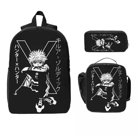 Killua Zoldyck Anime HXH Hunter x Hunter Backpack Student Boys Girls BookBag School Bag 3ps Insulated Lunch Bag Pencil Case