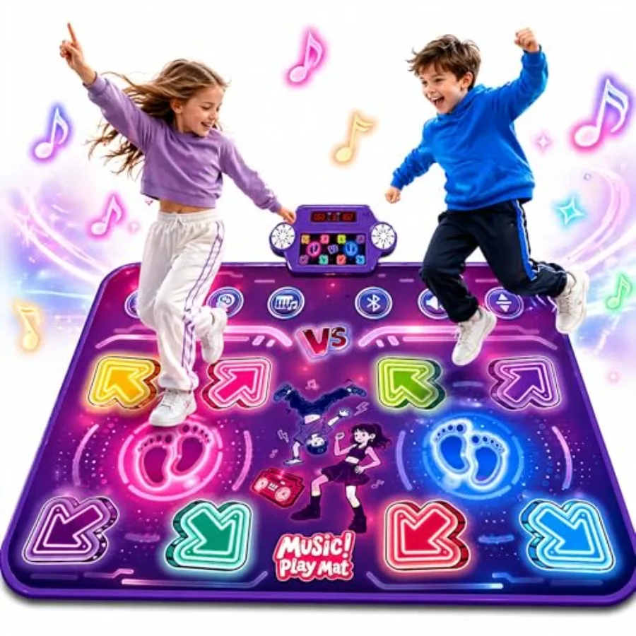 Dance Mat for kids' home play, PVC material, blue-red color, LED lights with adjustable volume and 9 difficulty levels
