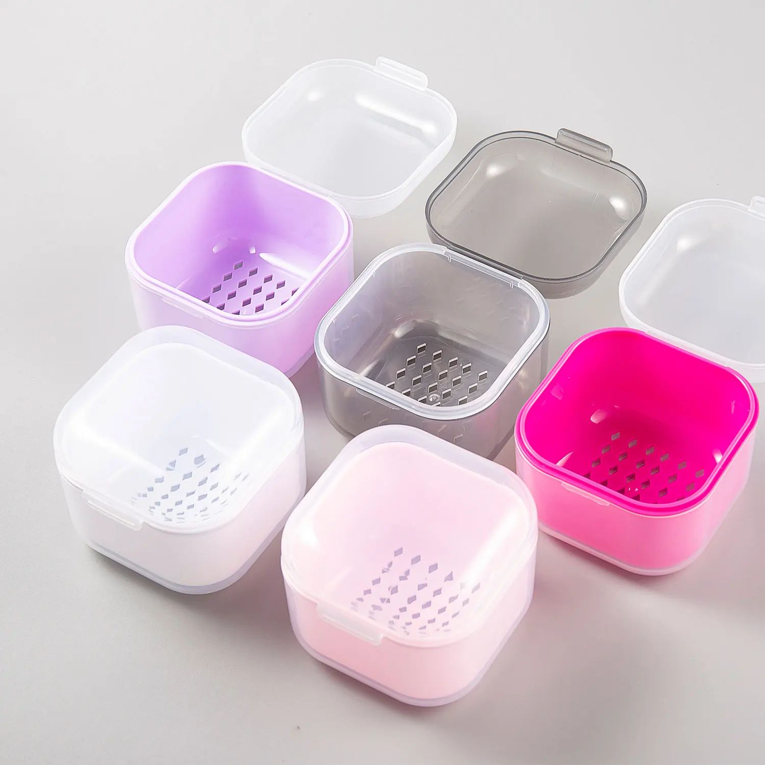 Forets à ongles de filtrage carrés à Double couche, boîte de désinfection de trempage, mallette de rangement d'outils pour ongles, conteneur de nettoyage de brosse de manucure