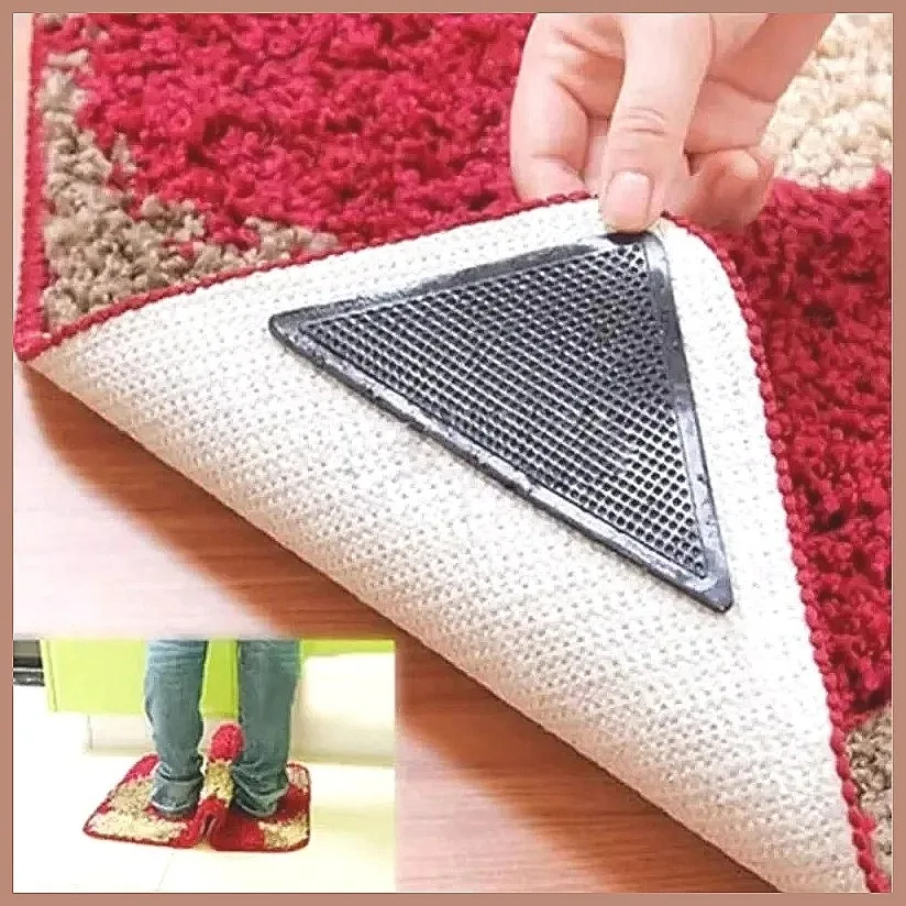 Washable Reusable Rug Gripper Anti-Skid Rubber Mat, Triangular Carpet Anti Slip Stickers for Tile Floors, Carpet Corner