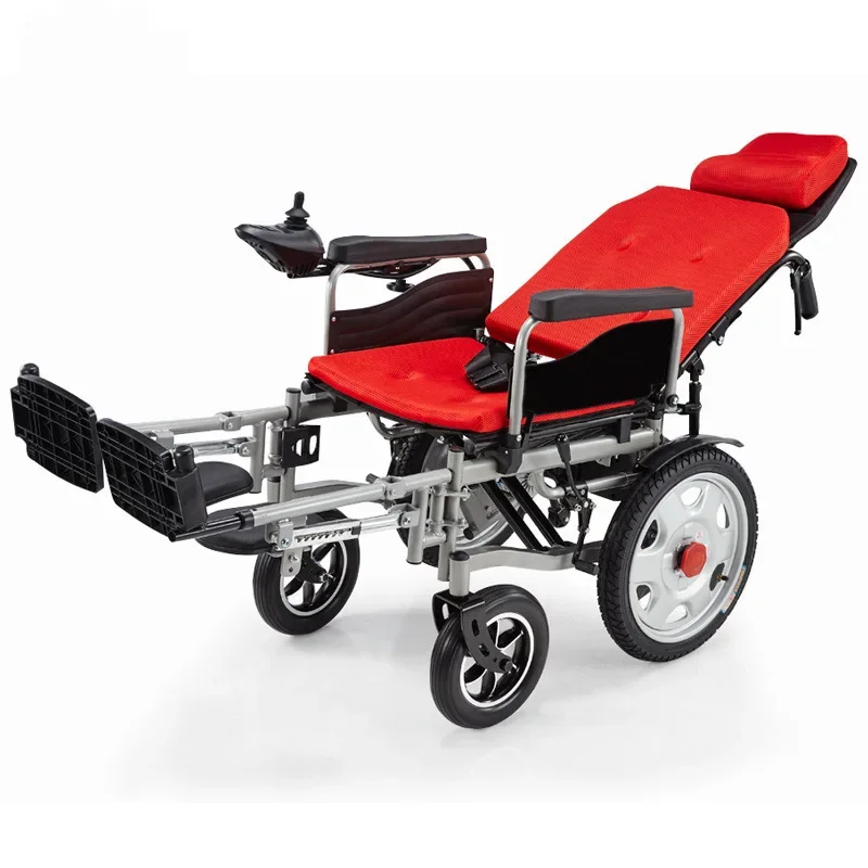 10 inches for the front wheel, 16 inches for the rear wheel, with leg height and reclining backrest. Electric