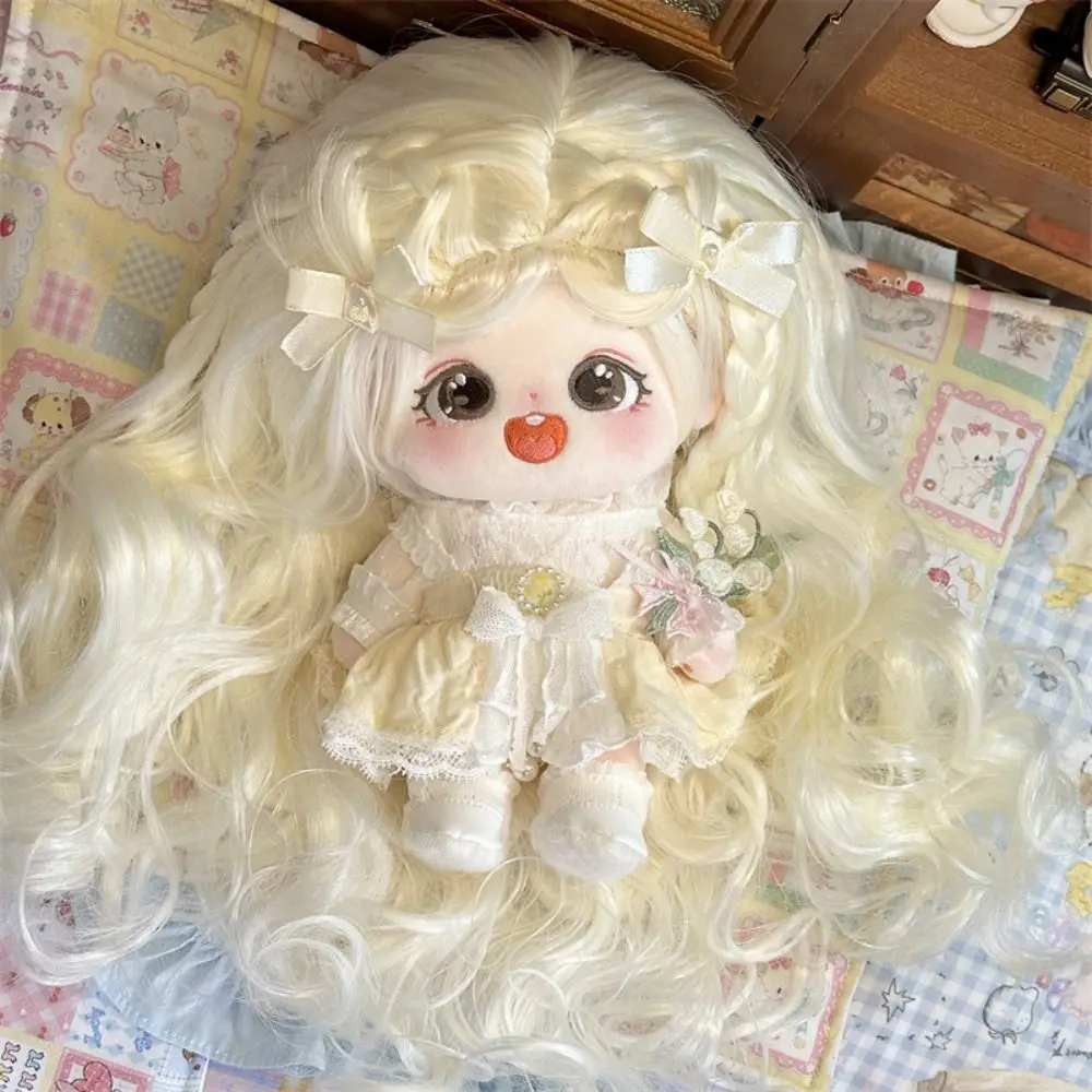 Cute Long Curly Hair Cotton Doll Wig Clamping Soft Silk Idol Star Doll Hair Pink 20cm Plush Doll Wigs Cotton Doll