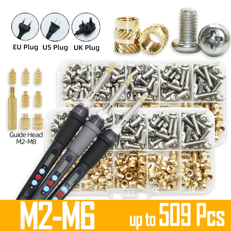 Heat Set Insert Soldering Iron Tip Head M2 M3 M4 Hot Melt Insets Nut Brass Screw Embedded Thread Insertion Kit Plastic 3d Print