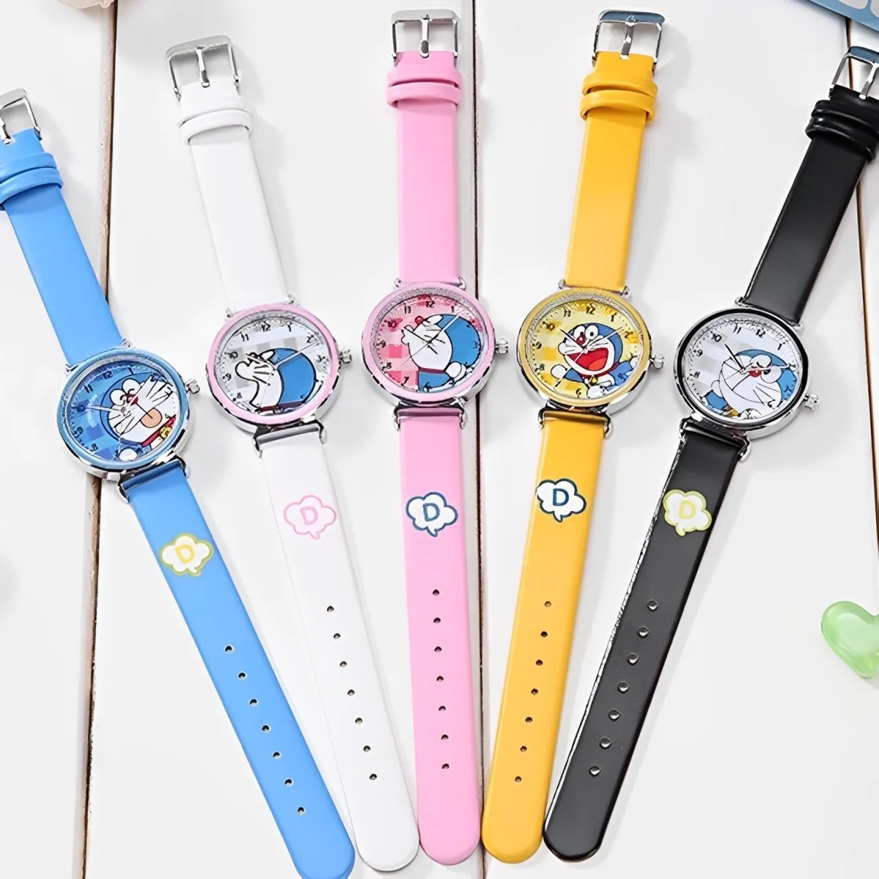 Miniso Anime Cartoon Doraemon Waterproof Round Quartz Boys Girls Students Watch Fashion Leather Belt Wristwatch Christmas Gift