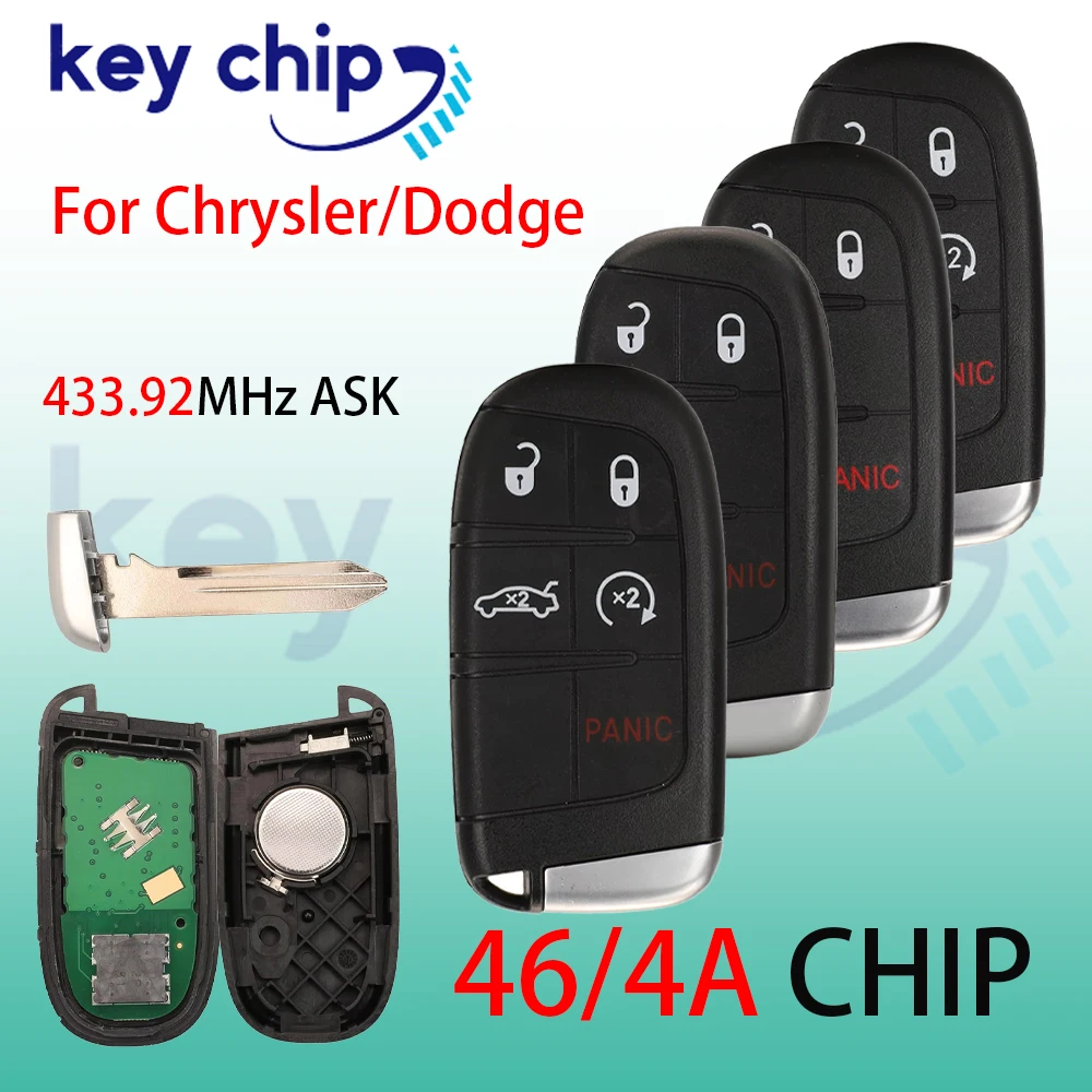 433MHz 4A Chip Smart Remote Car Key PCF7953M AES for Chrysler 200 300 Dodge Charger Challenger 2019+ Fob M3M-40821302
