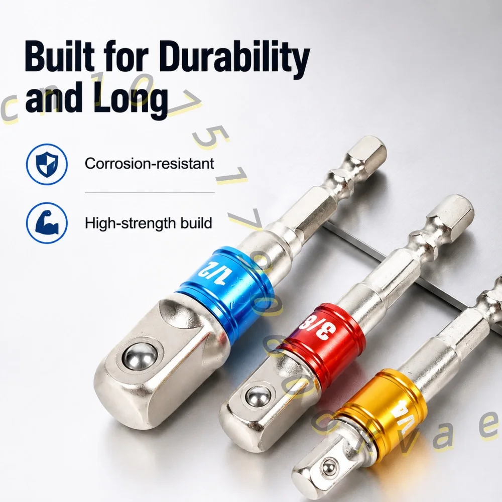 Impact Socket Adapter 3-Piece Set 1/4 3/8 1/2 Hex Shank Drill Bit Extension Bar Quick Release Tool for Power Drill