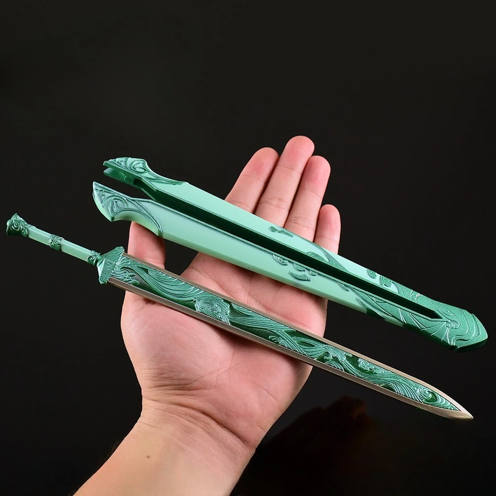 30CM Periferiche di gioco Cielo blu Spada Armi artigianali in metallo Modello da collezione Ornamenti da scrivania Regali di compleanno creativi Giocattolo sicuro per ragazzo