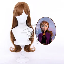 Anna Cosplay Wig Princess Braid Wigs Hair Long Brown Wave Cosplay Wig Halloween Heat Resistant Synthetic Wig Cap