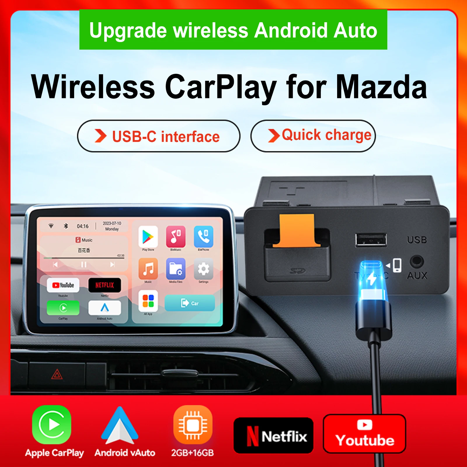 2G+16G Wireless Upgrade Android Auto Car Ai Box for Mazda CX3 CX5 CX8 CX9 Android 11.0 USB Interface Module Bluetooth With GPS