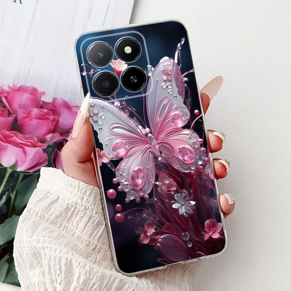 Phone Case For Honor X5b Plus X6b X7b X8b X9b 5G Elegant Flower Cat Painted Soft Silicone TPU Cases view 4
