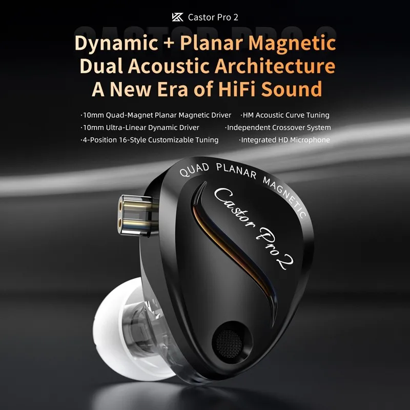 KZ Castor Pro 2 10mm Dynamic Drivers High-end Tunable Earphones Sound Quality Bass Headset Detachable Cable