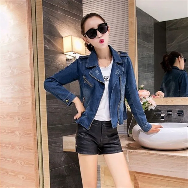 2024 Spring Autumn new Women Slim Denim Blazer Coat Women Streetwear Short Jean suit Jacket Casual Zipper Female outerwear R214