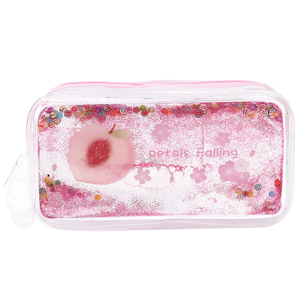 1 قطعة مقلمة نمط الخوخ لامعة الرمال المتحركة تصميم حقيبة أدوات مكتبية محمولة لمستحضرات التجميل لوازم العناية بالبشرة جميل الطازجة البلاستيكية #6