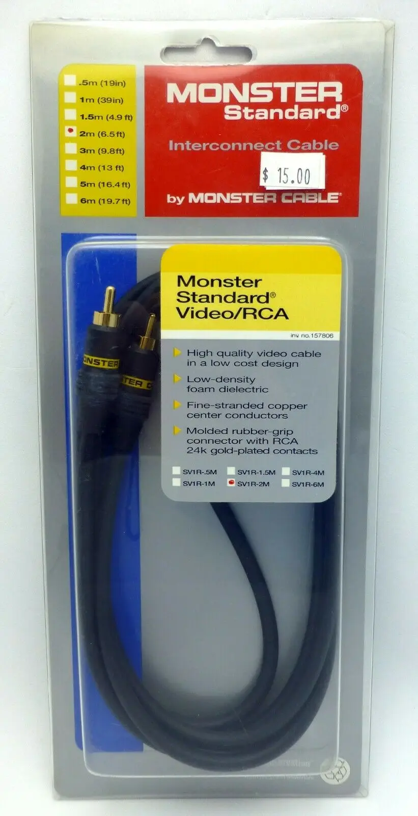 ▲ Monster Cable SV1R-2M Monster Standard Video Cable with RCA Connectors No Frills Precuts 6.56ft RCA 24K gold plated contacts