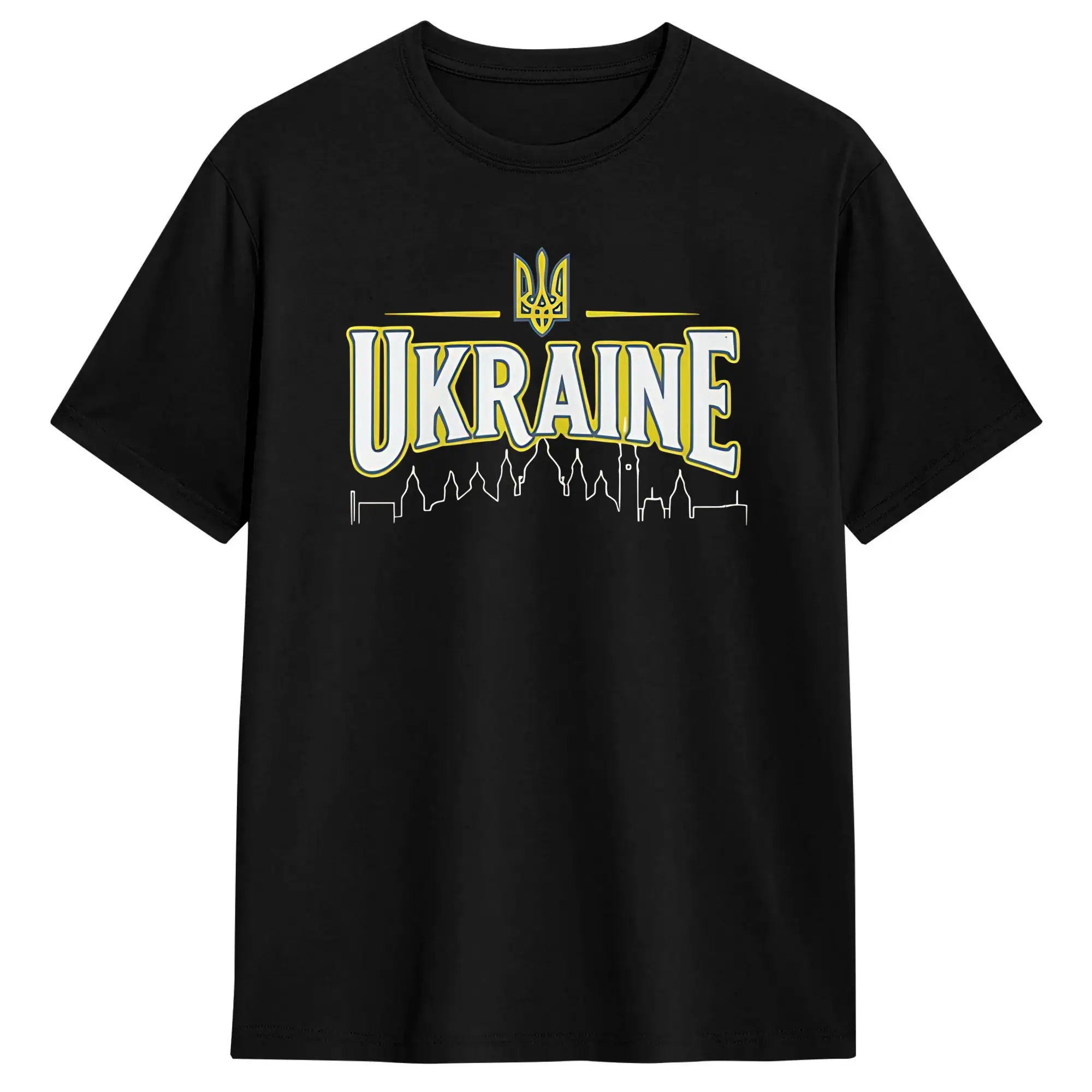 Ukraine Text with Tryzub Kyiv Silhouette Cotton T Shirt For Men's Summer  Vintage T Shirts O-Neck Harajuku Tees Big Size Tops