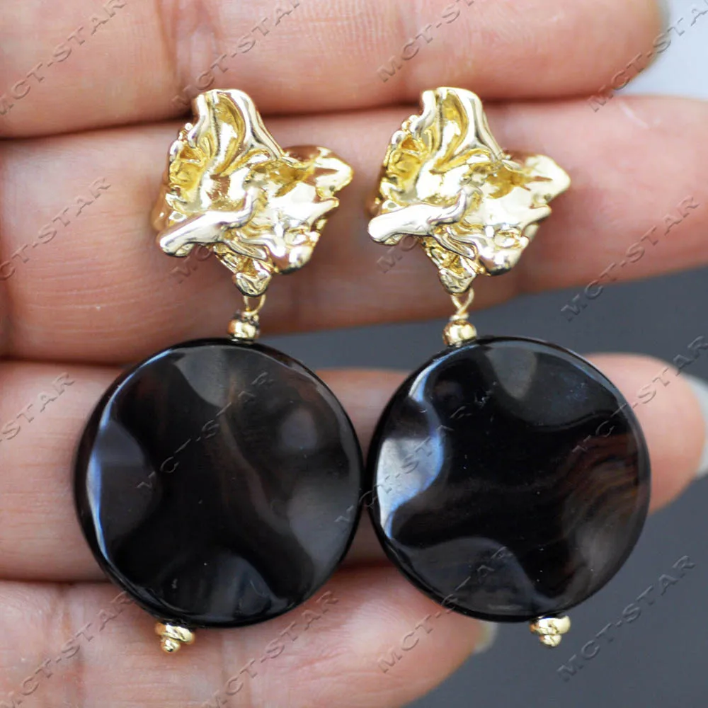 

Z14621 Natural 25mm Red Black Coin Hand Engraving Flower Dream Agate Dangle Earring
