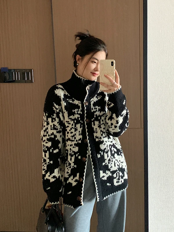 

Повседневный свободный кардиган с контрастной вышивкой в ярких цветах, в стиле Free-Spirited, женская мода, осень-зима, новинка