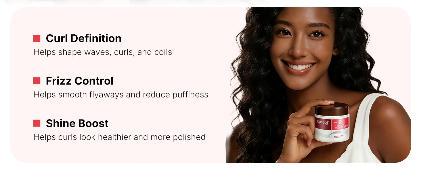 Karseell Curl Defining Cream for Wavy, Curly and Coily Hair, Leave-In Styling Cream to Help Control Frizz, Define Soft Curls