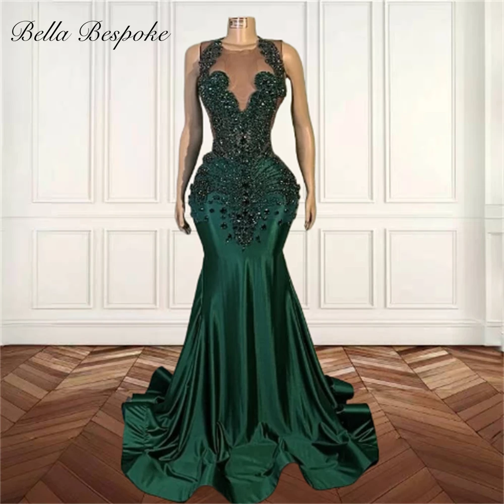 Emerald Green Dress Long Prom Dresses 2024 For Black Girls Beaded Crystal Birthday Luxury Gown Evening Dresses Customized