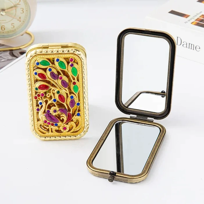 Metal Retro High-end Home Decoration Mirror Portable Folding Double-sided High-definition Women's Makeup Mirror