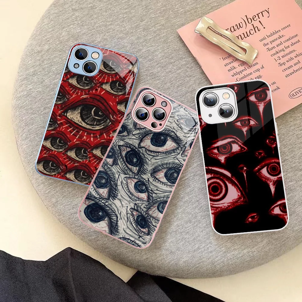 Scary Face Eyes Phone Case Tempered Glass For iphone 14 13 12 11 Pro Mini XS MAX 14Plus X XS XR Cover