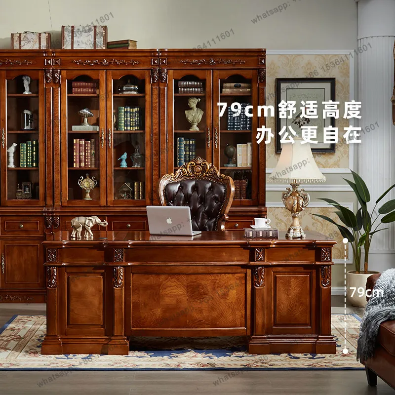 American desk European-style villa high-end study computer desk writing desk solid wood retro