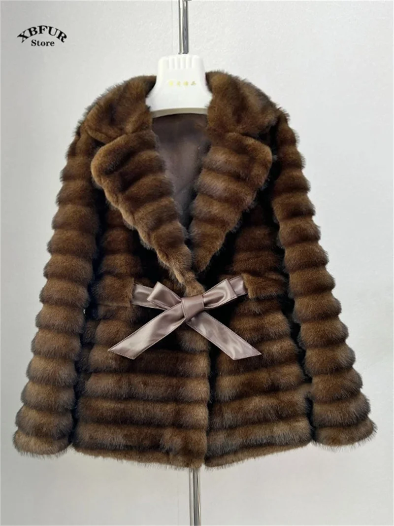 

Luxury Designer Mink Coat Women Autumn Winter Lapel Furry Warm Faux Fur Coat Woman Clothes Chic Elegant Faux Fur Jacket