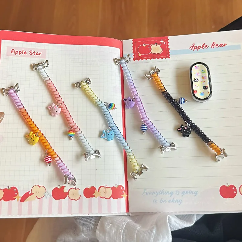 Kawaii Cartoon Elastic Beaded Strap for IWatch Ultra2 Series11 10 9 8 7 6 SE Women Gradient Color Bracelet Smart Watch WristBand